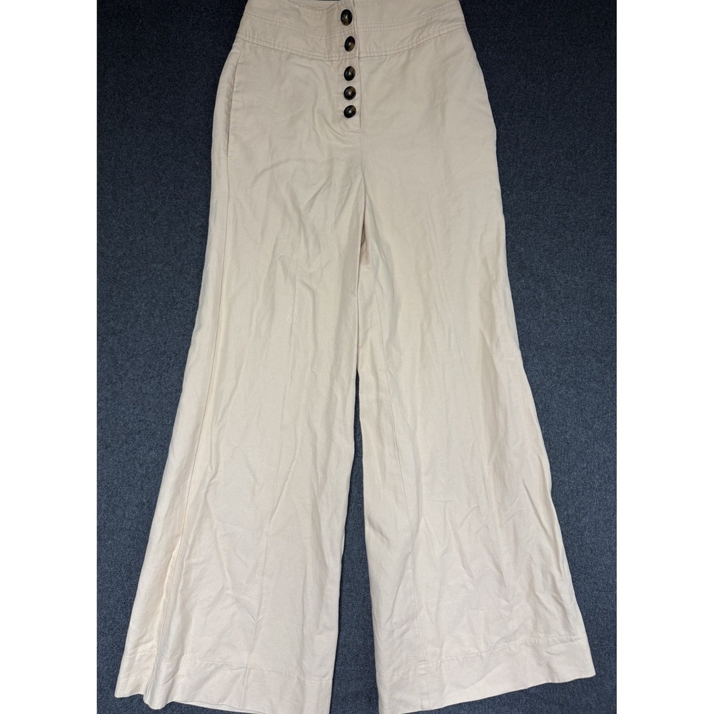 Boden Women Linen Wide Leg Trousers US 2P Pink Peach High Rise Button Fly